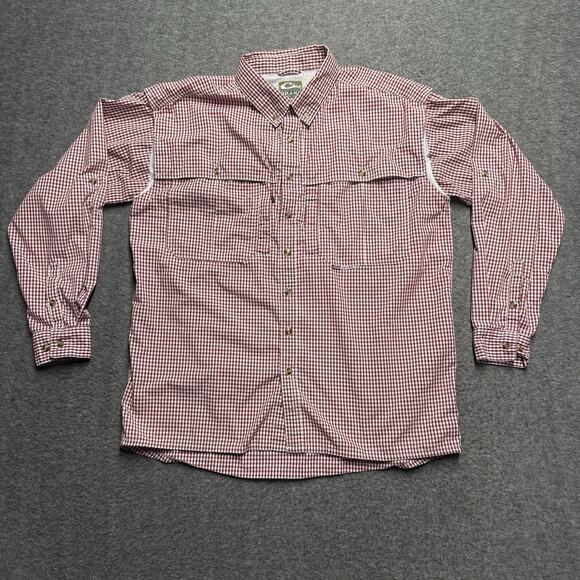 Drake Waterfowl Systems Vented Shirt Mens Large Red Check Roll Tab Outdoor - Picture 1 of 7